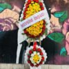 Adana çift katlı çelenk siparişi, sarı kırmızı ve beyaz çiçekli açılış ve düğün çelengi.