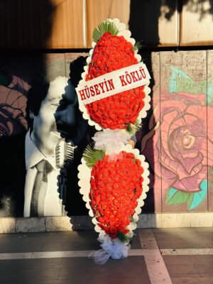 Adana çift katlı çelenk, yapay gerbera çiçekli jumbo boy açılış ve düğün çelengi.