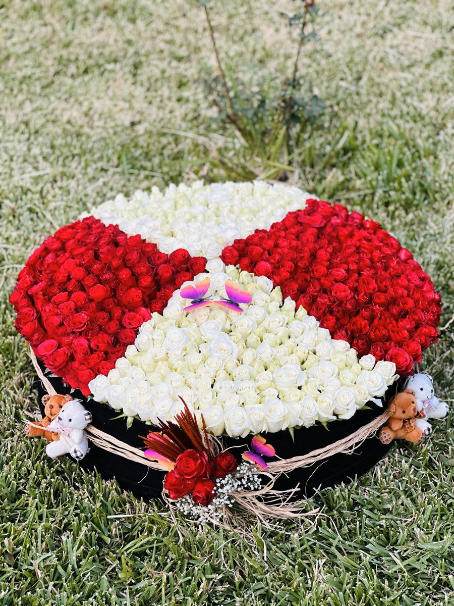 Adana devasa gül kutusu, jumbo xl siyah yuvarlak kutuda kırmızı beyaz güller ve vip süsleme.